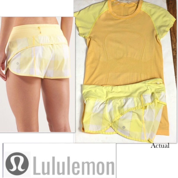 lululemon athletica Pants - Lululemon Speed Short Gingham Mellow Lemon & Top